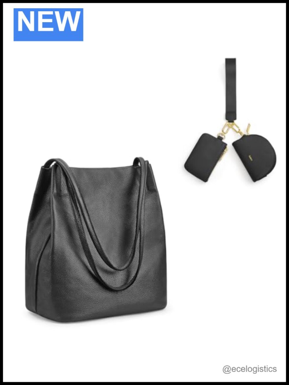 Leather Shoulder Tote with Dual Pouch Wristlet Wallet Set